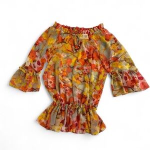 Vibrant Boho Unique Cottagcore George Simonton Frilly Blouse Women’s XS